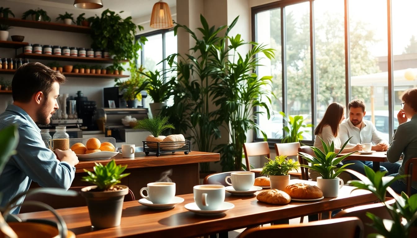Enjoying coffee at a lively coffee shop lloret de mar with vibrant pastries and fresh brews.