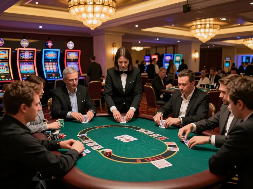 TG88 players enjoying an intense poker game in a luxurious casino setting