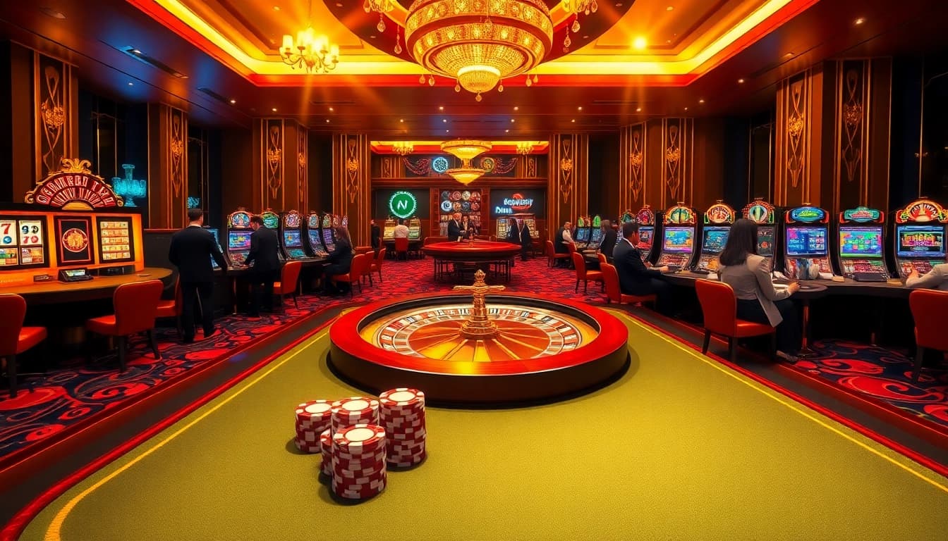 Players enjoying thrilling games at a luxury casino represented by https://789winab.com/ with vibrant colors and excitement.