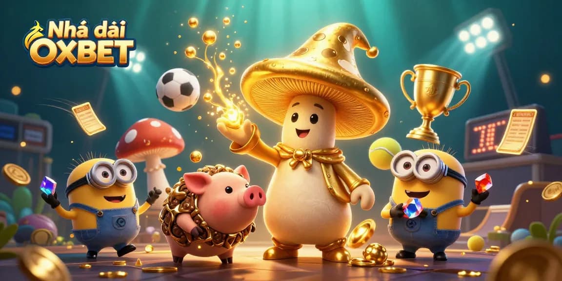Experience the excitement of Nhà cái OXBET with a magical scene of sports betting and treasure hunting.