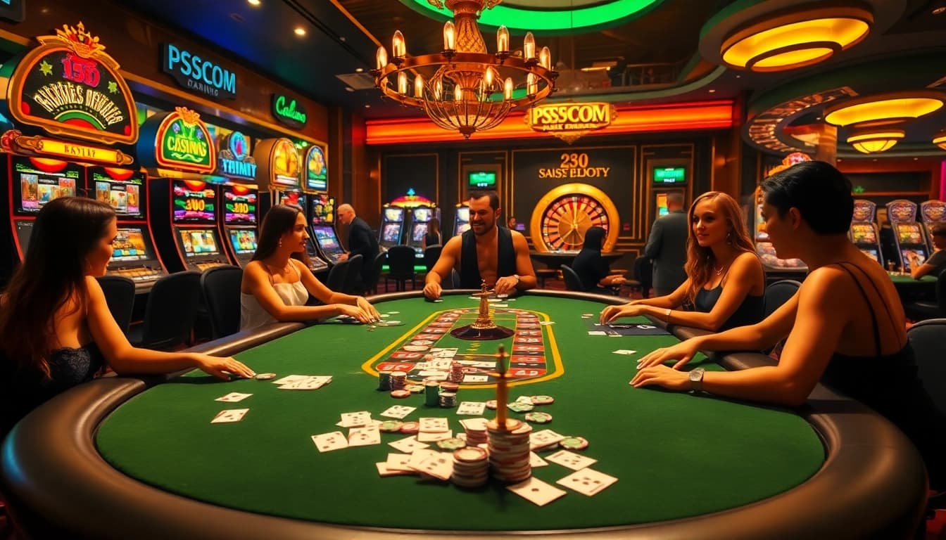 Engage with the thrilling atmosphere of PS99COM while playing poker in a luxurious casino.