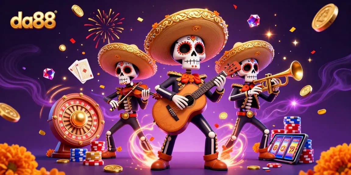 Experience vibrant da88 gaming excitement with mariachi skeletons and dynamic casino elements.