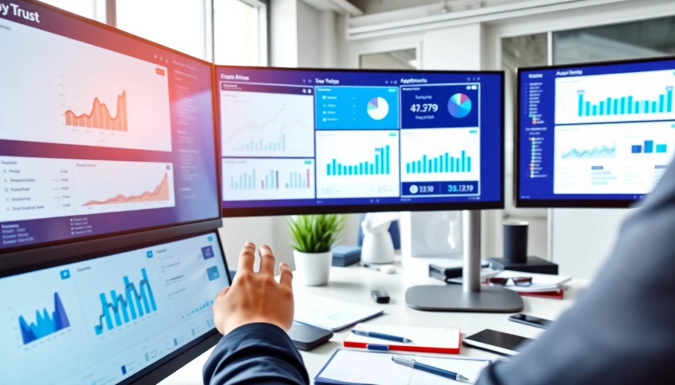 Saas software application in a professional setting with dashboards and analytics.