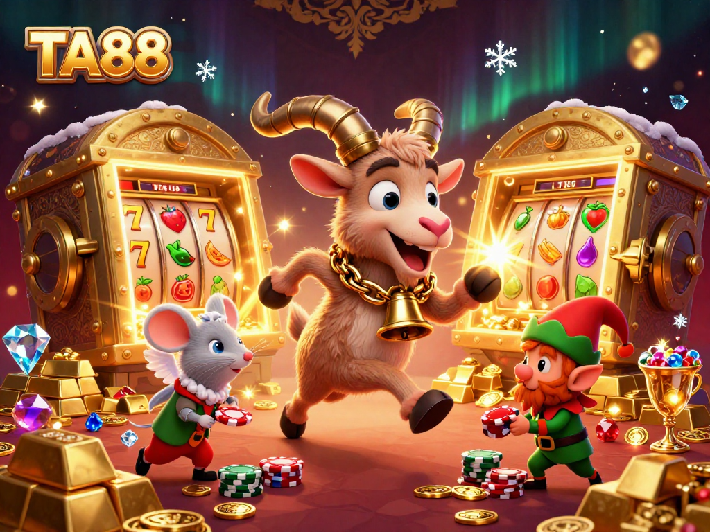 TA88 showcases a festive casino scene with a Krampus goat and mischievous elves stealing chips.