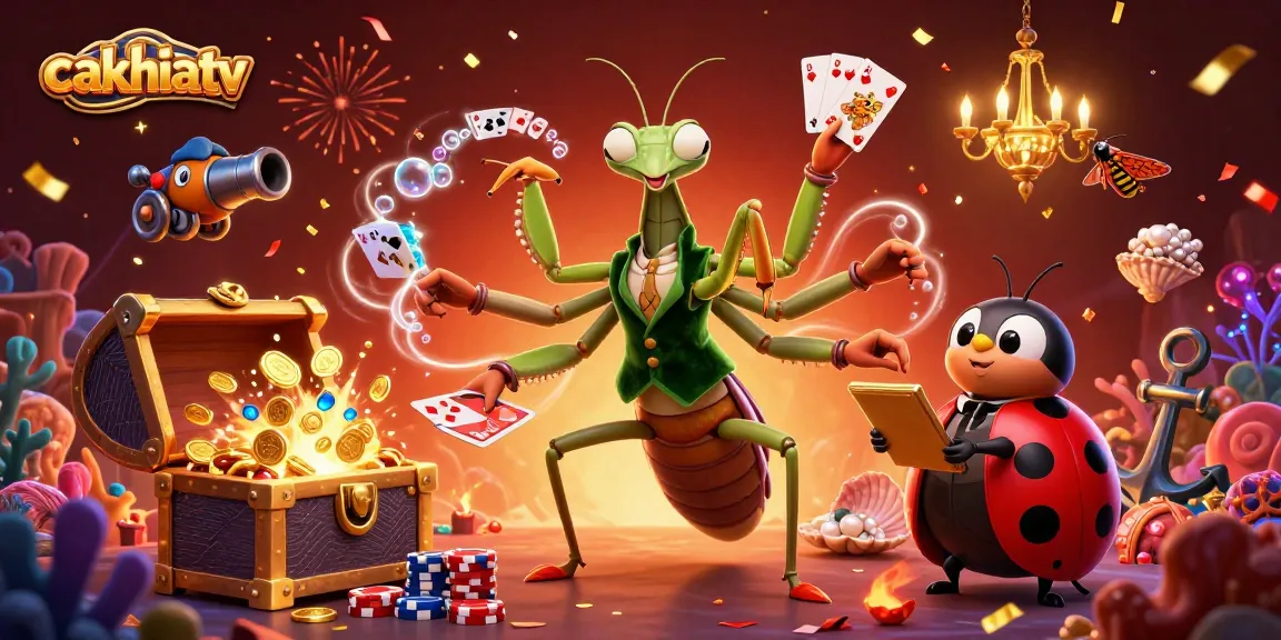 Cakhiatv showcases thrilling casino excitement with cartoon gambling characters in a vibrant scene.