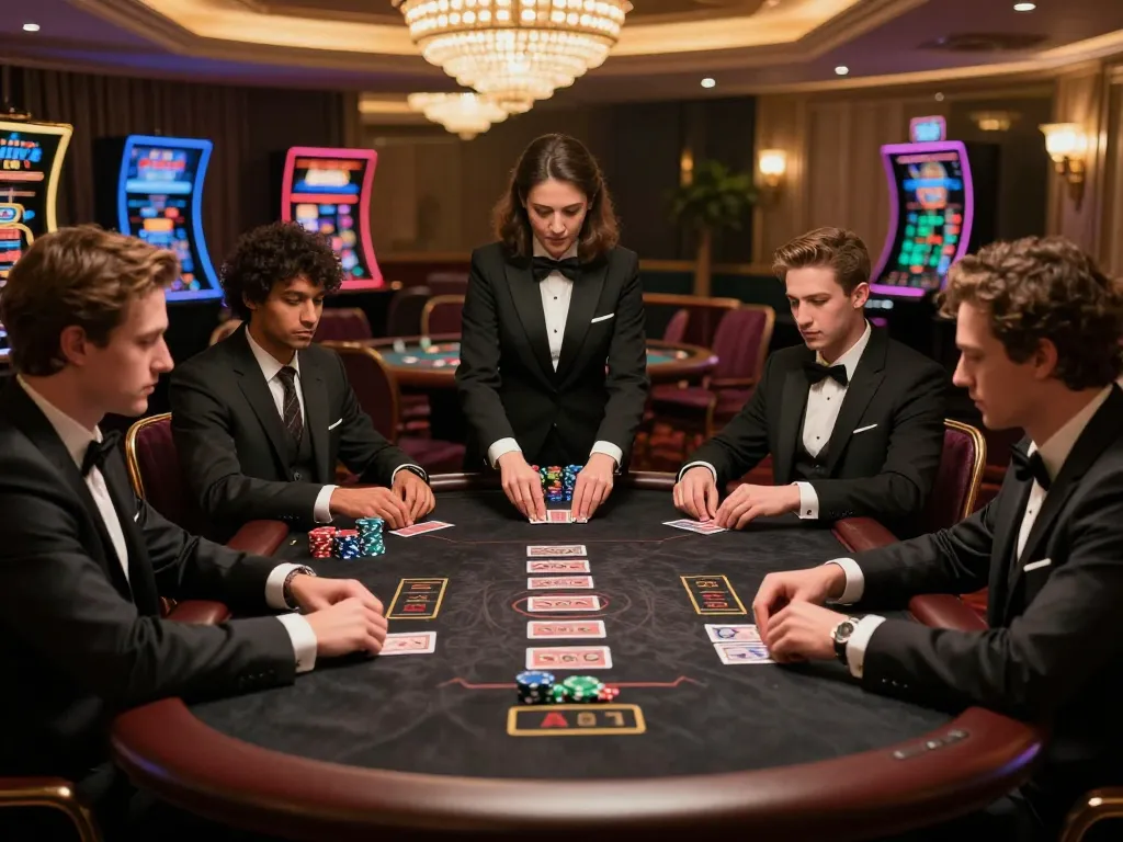 Players engaged in a high-stakes blackjack game, focusing on strategies while betting with chips at the sc88 table.