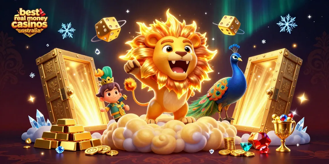 Experience the excitement of the best real money casinos Australia with vibrant 3D casino elements and characters.