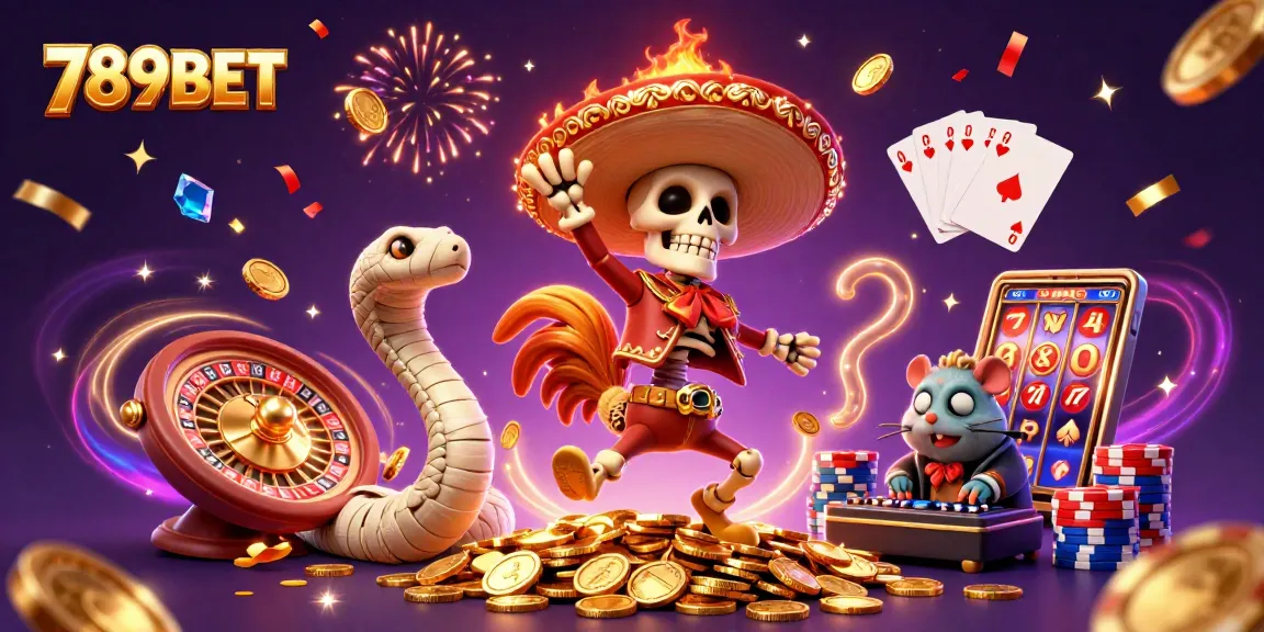 Experience excitement at 789BET with a vibrant 3D casino celebration featuring a mariachi rooster and golden coins.