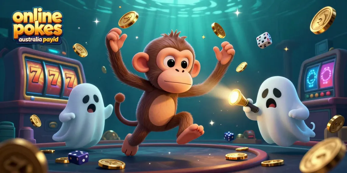 Play exciting online pokies in Australia with PayID deposits in this vibrant casino-themed illustration.
